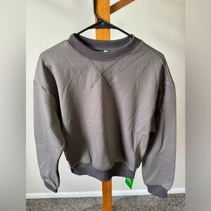Halara Casual Cotton Cropped Sweatshirt Brown/Tan/Gray XS NWT